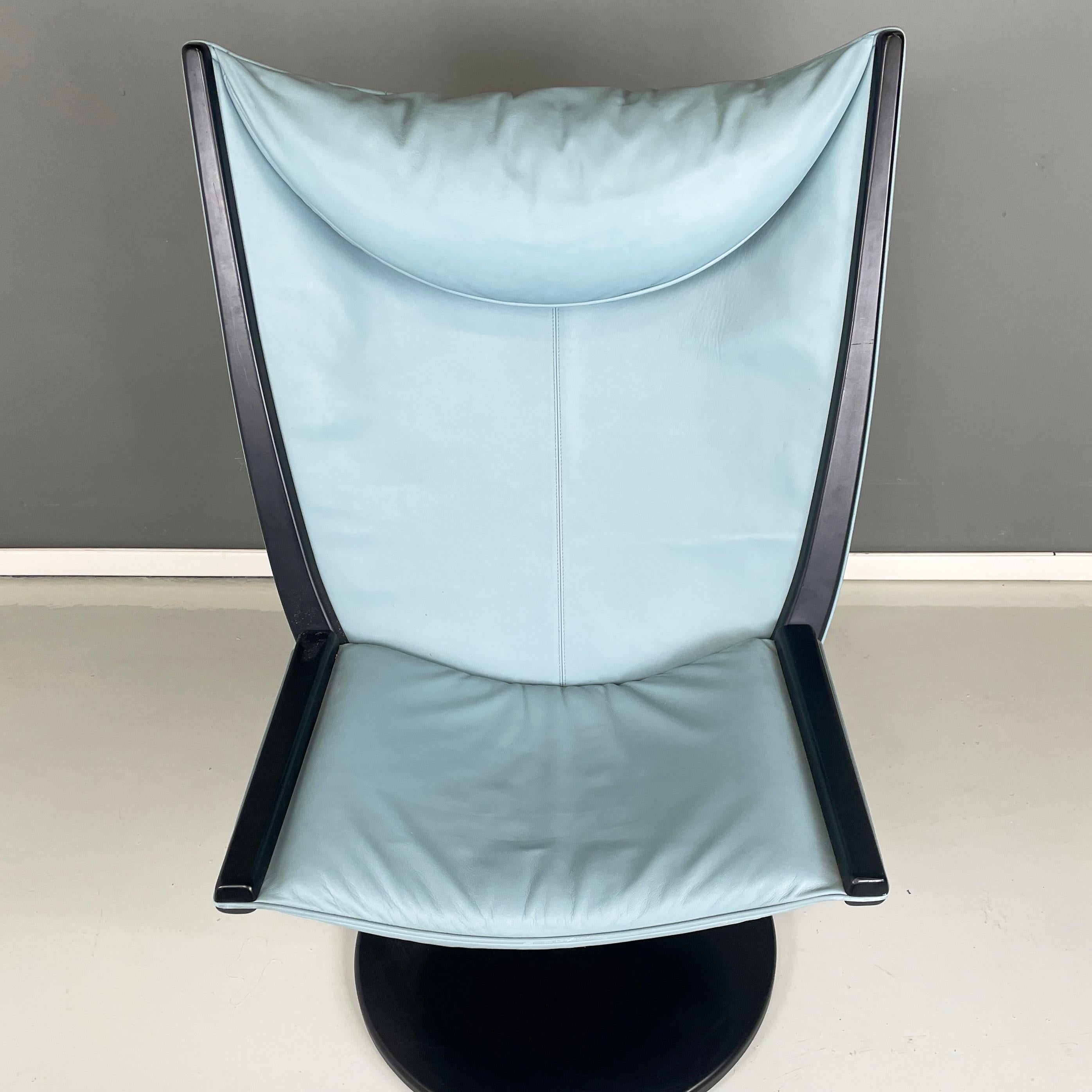 Italian space age modern light blue leather black wood Armchair by Westnofa 1980 For Sale 1