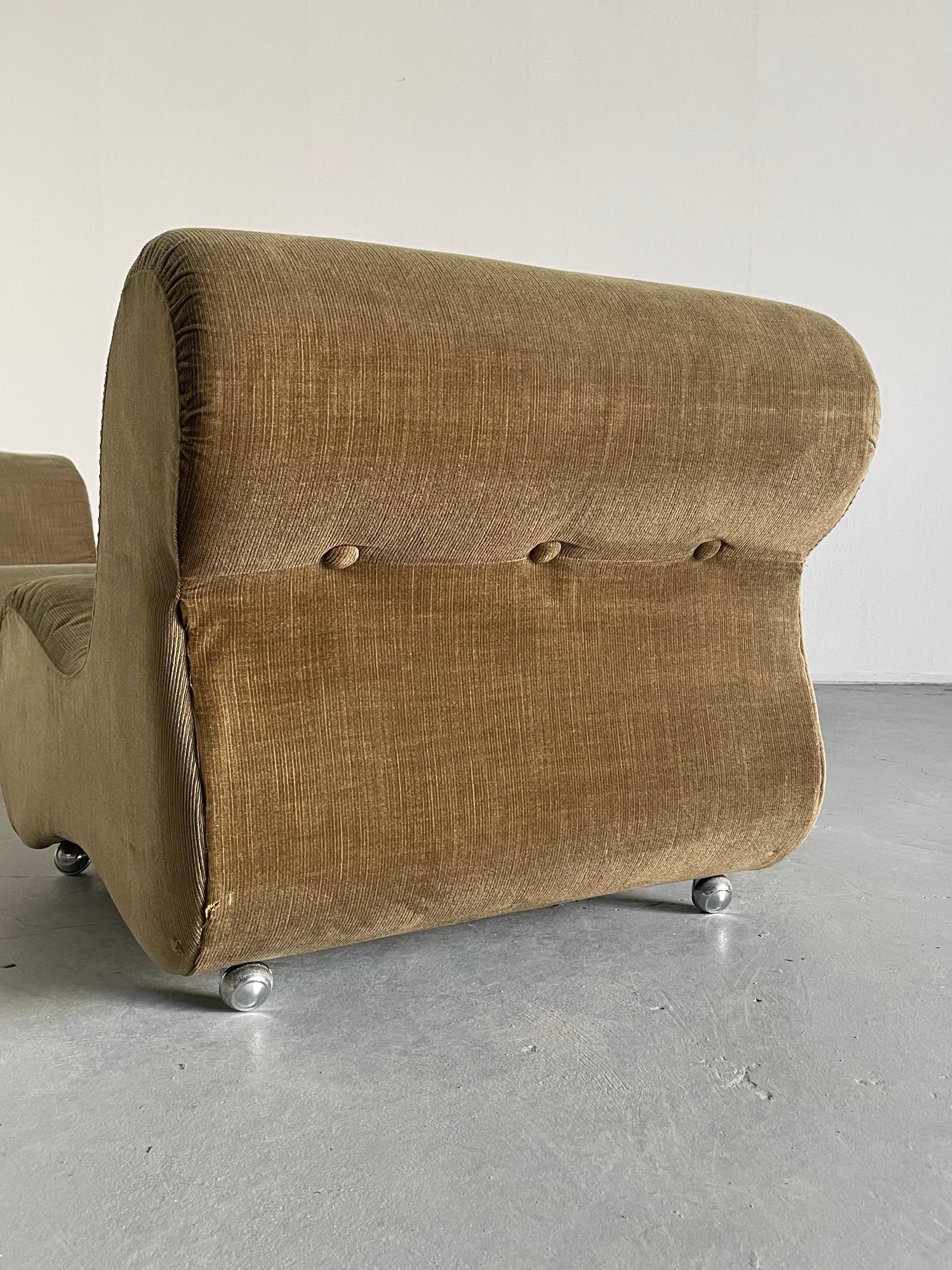 Italian Space Age Modular Seating Set in Striped Brown Fabric, Set of 4, 1970s 5