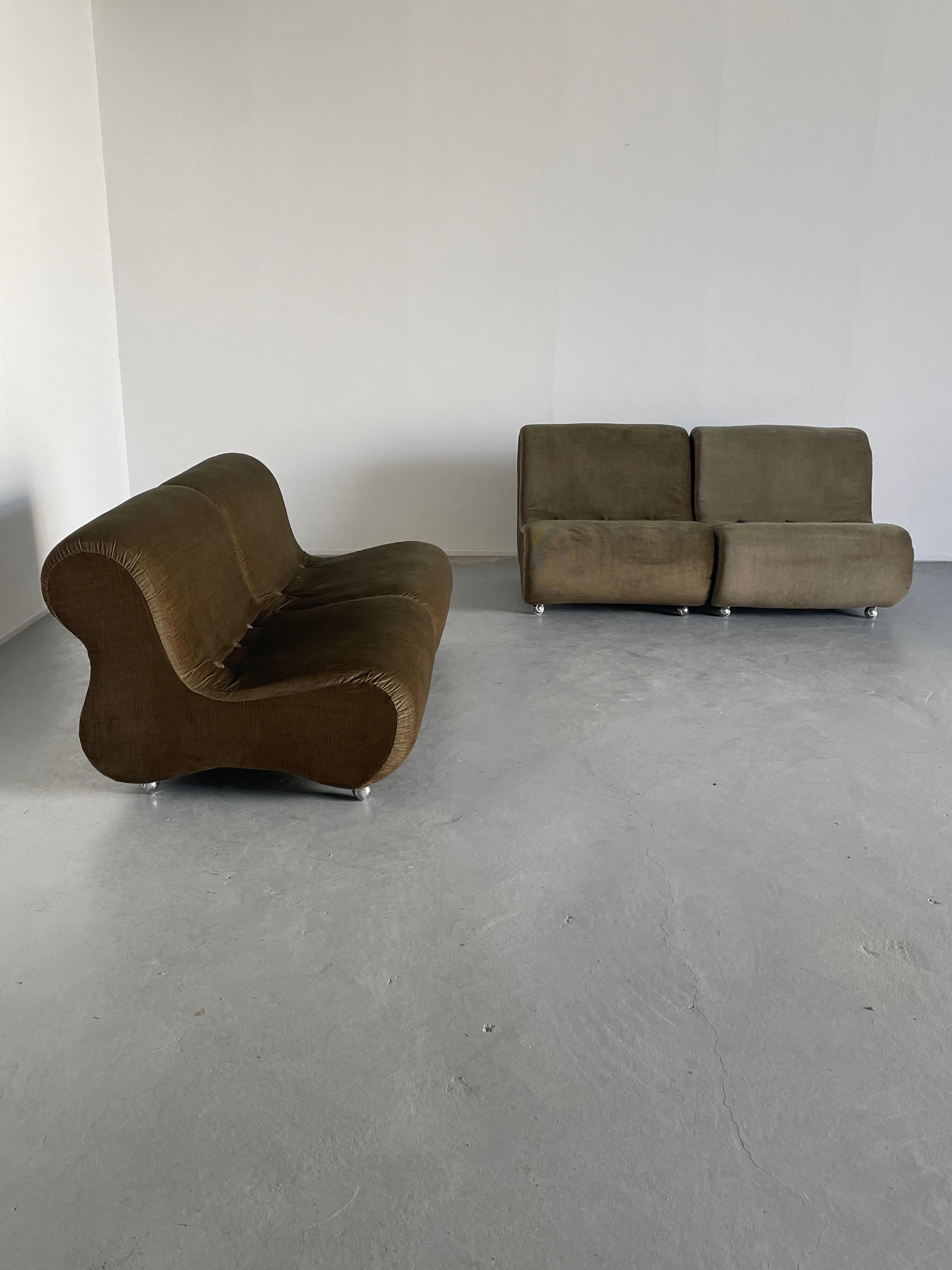 Italian Space Age Modular Seating Set in Striped Brown Fabric, Set of 4, 1970s In Good Condition In Zagreb, HR