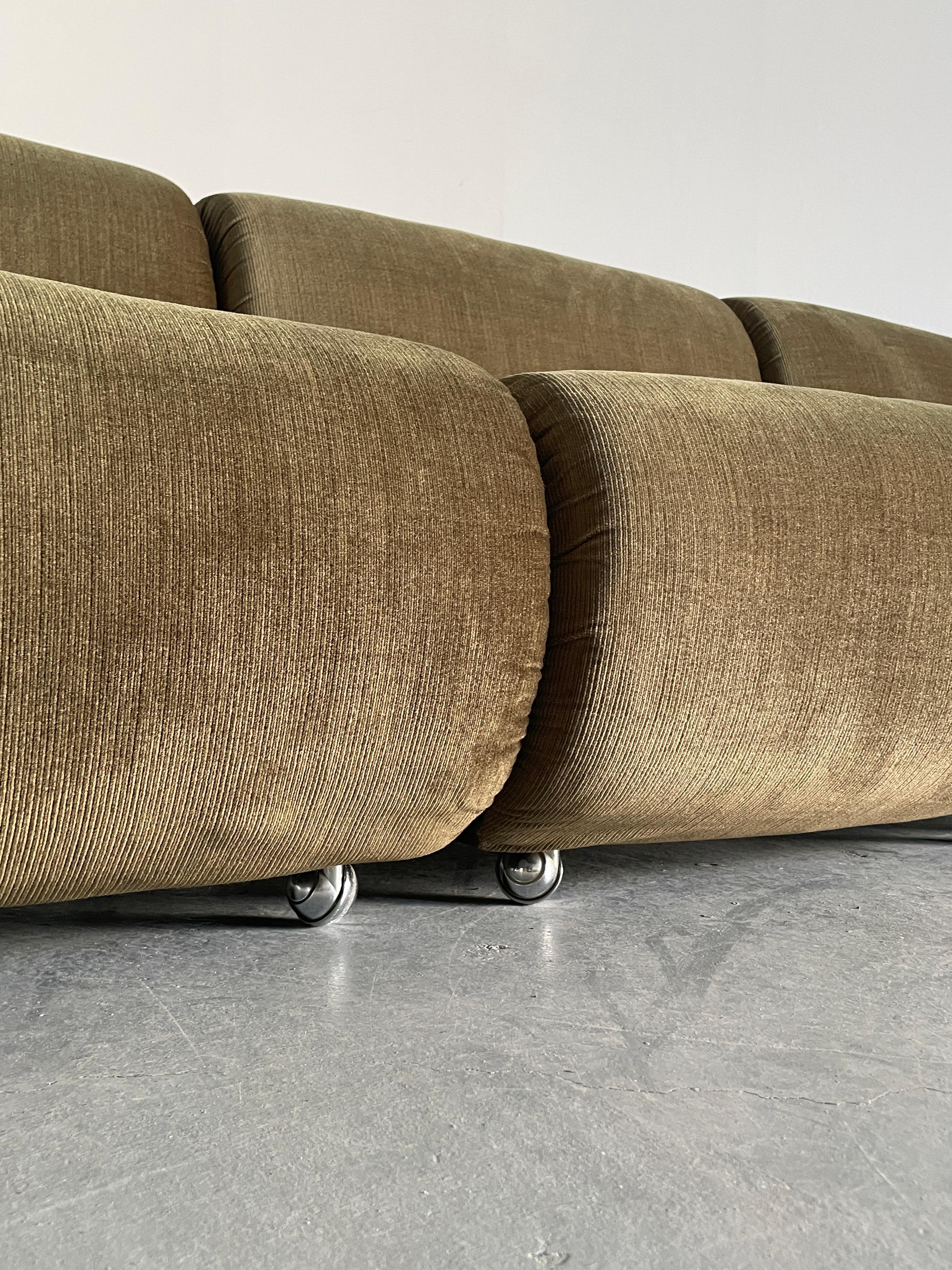 Italian Space Age Modular Seating Set in Striped Brown Fabric, Set of 4, 1970s 3