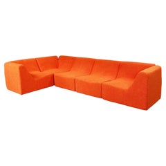 Italian Space Age Modular Sofa in Orange Teddy Fabric, 1970s