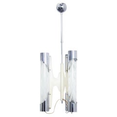 Italian Space Age Murano Glass Tubes White Chandelier, 1970