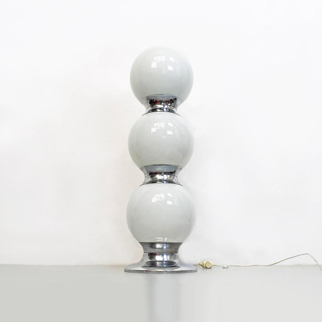 Italian Space Age Opaline Glass and Chromed Steel Floor Lamp, 1970s 1
