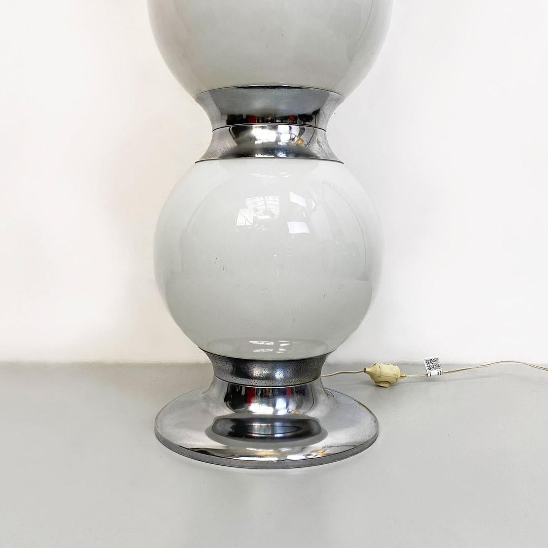 Italian Space Age Opaline Glass and Chromed Steel Floor Lamp, 1970s 5