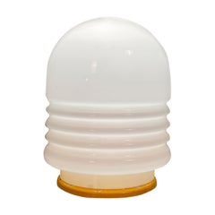 Vintage Italian space age Opaline glass and yellow metal base table or floor lamp, 1970s