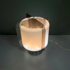 Italian space age Opaline plexiglass aluminum table lamp T 467 by Luci, 1970s