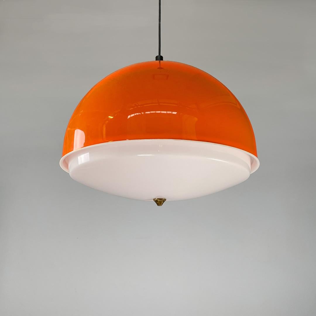 Late 20th Century Italian space age orange and white plastic chandelier, 1970s For Sale