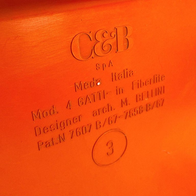 Italian Space Age Orange Plastic 4 Gatti Table by Mario Bellini for B&B, 1970s For Sale 10