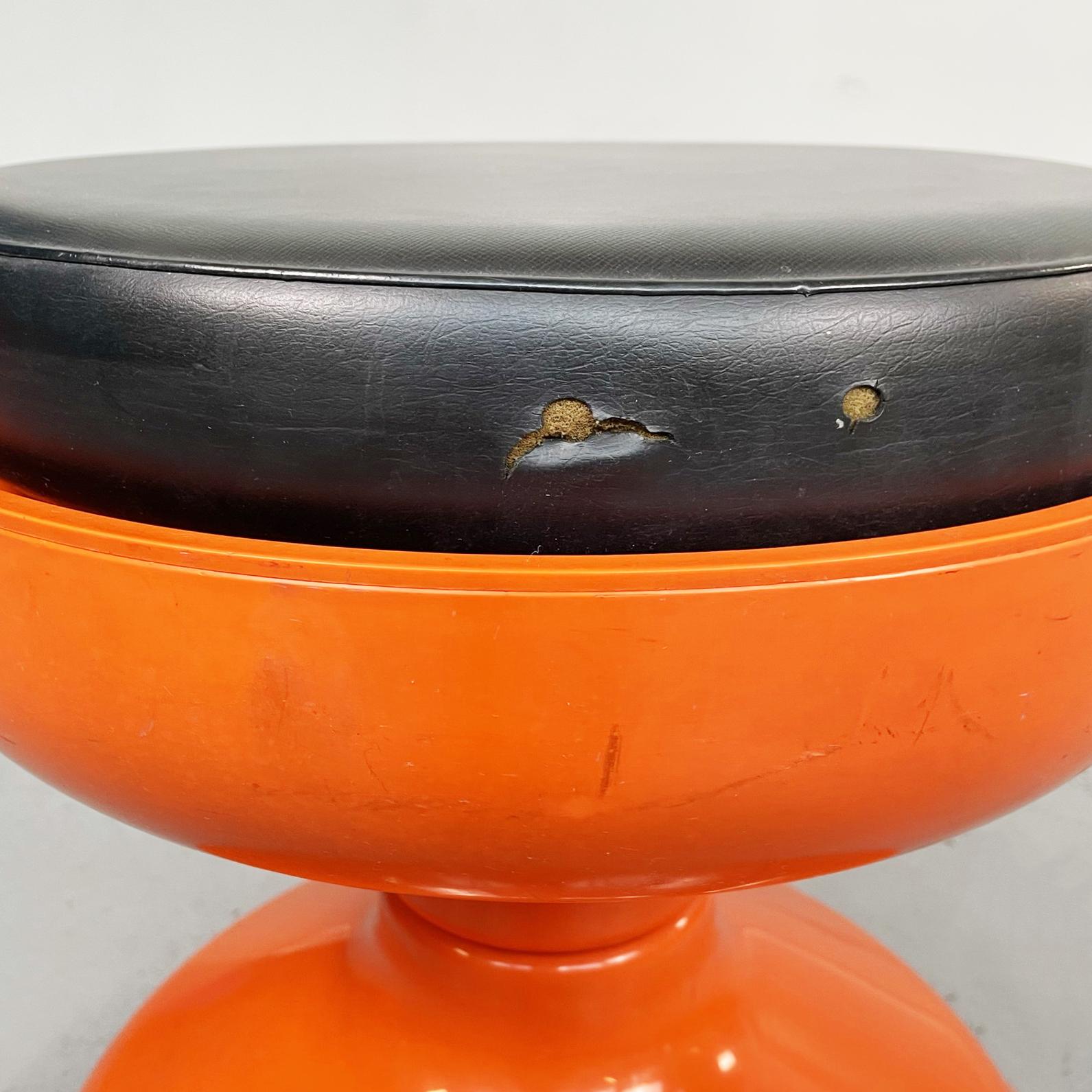 Leather Italian Space Age Orange Plastic Rocchetto Stools by Castiglioni Kartell, 1970s For Sale