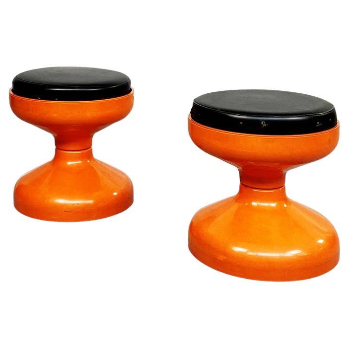 Italian Space Age Orange Plastic Rocchetto Stools by Castiglioni Kartell, 1970s For Sale