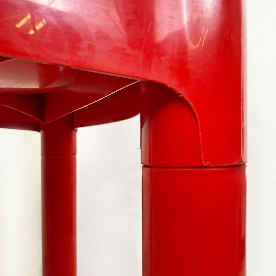 Italian Space Age Pair of Red Plastic Chairs by Carlo Bartoli for Kartell, 1970s For Sale 7