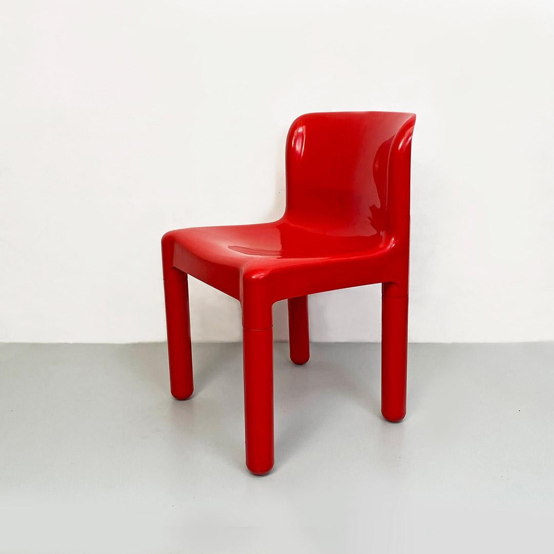 Italian Space Age Pair of Red Plastic Chairs by Carlo Bartoli for Kartell, 1970s In Good Condition For Sale In MIlano, IT