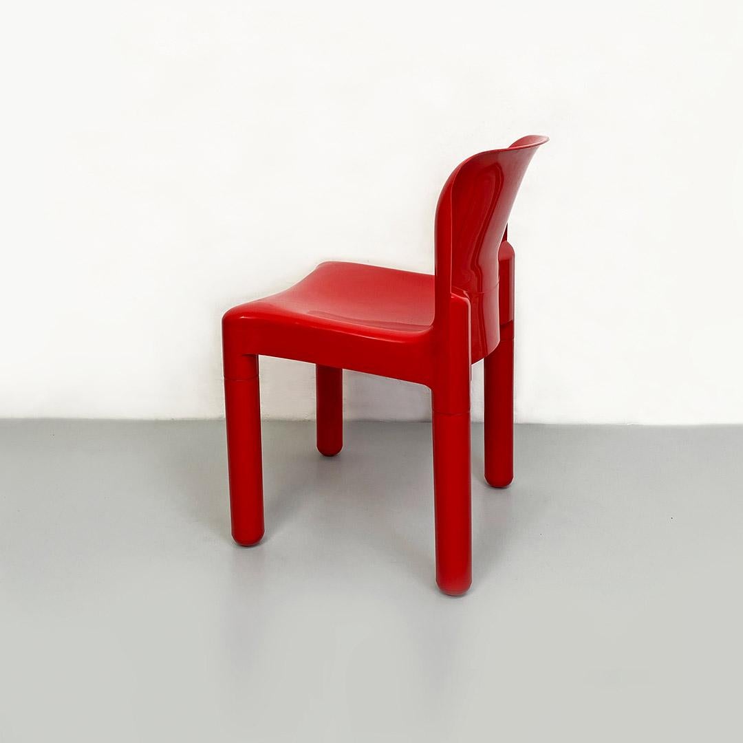 Italian Space Age Pair of Red Plastic Chairs by Carlo Bartoli for Kartell, 1970s For Sale 1