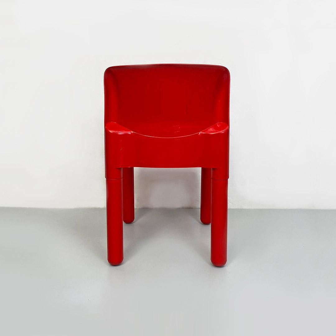 Italian Space Age Pair of Red Plastic Chairs by Carlo Bartoli for Kartell, 1970s For Sale 2