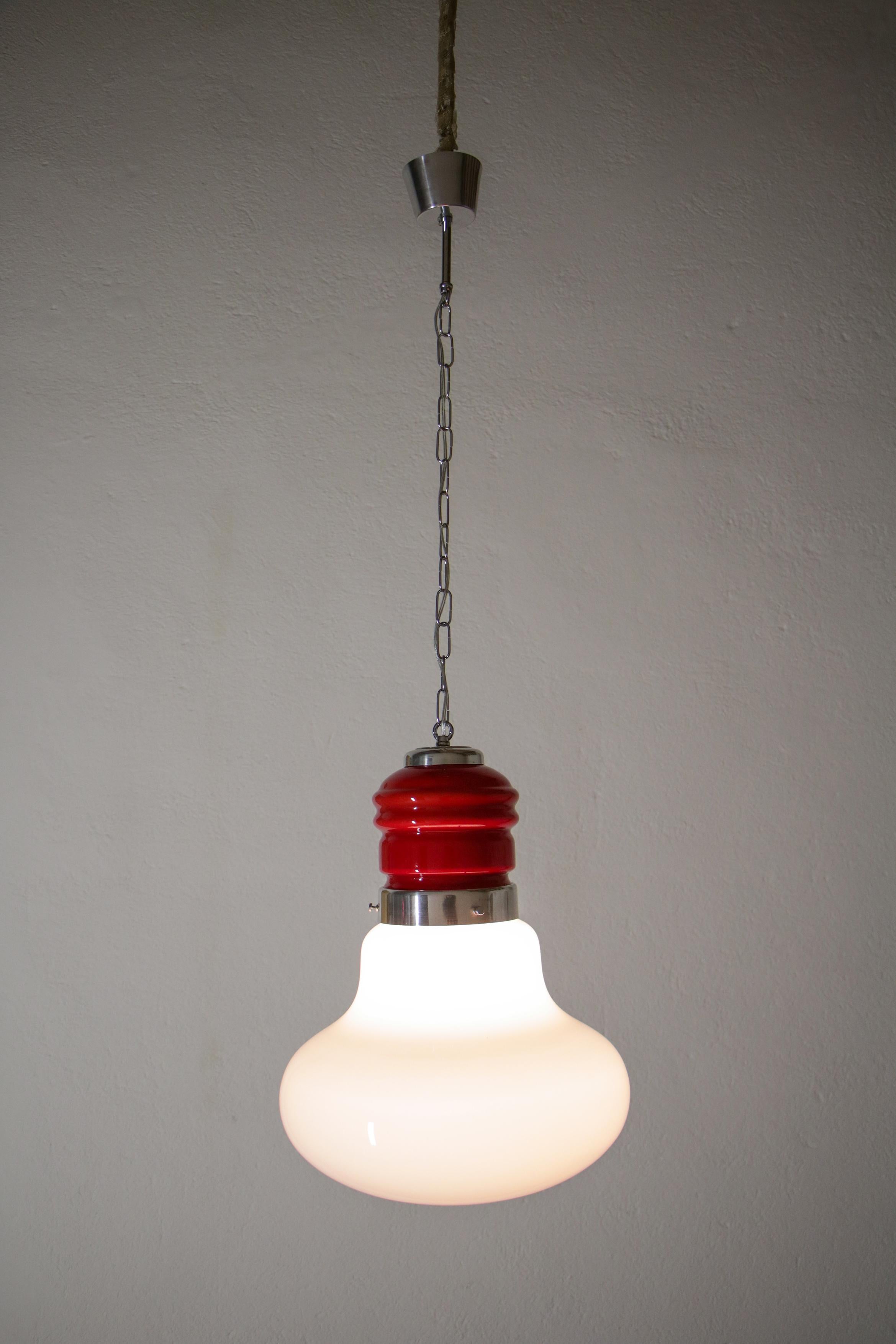 Italian Space Age Pendant Ceiling Lamp Red Color Murano Glass by Mazzega, 1970s For Sale 2