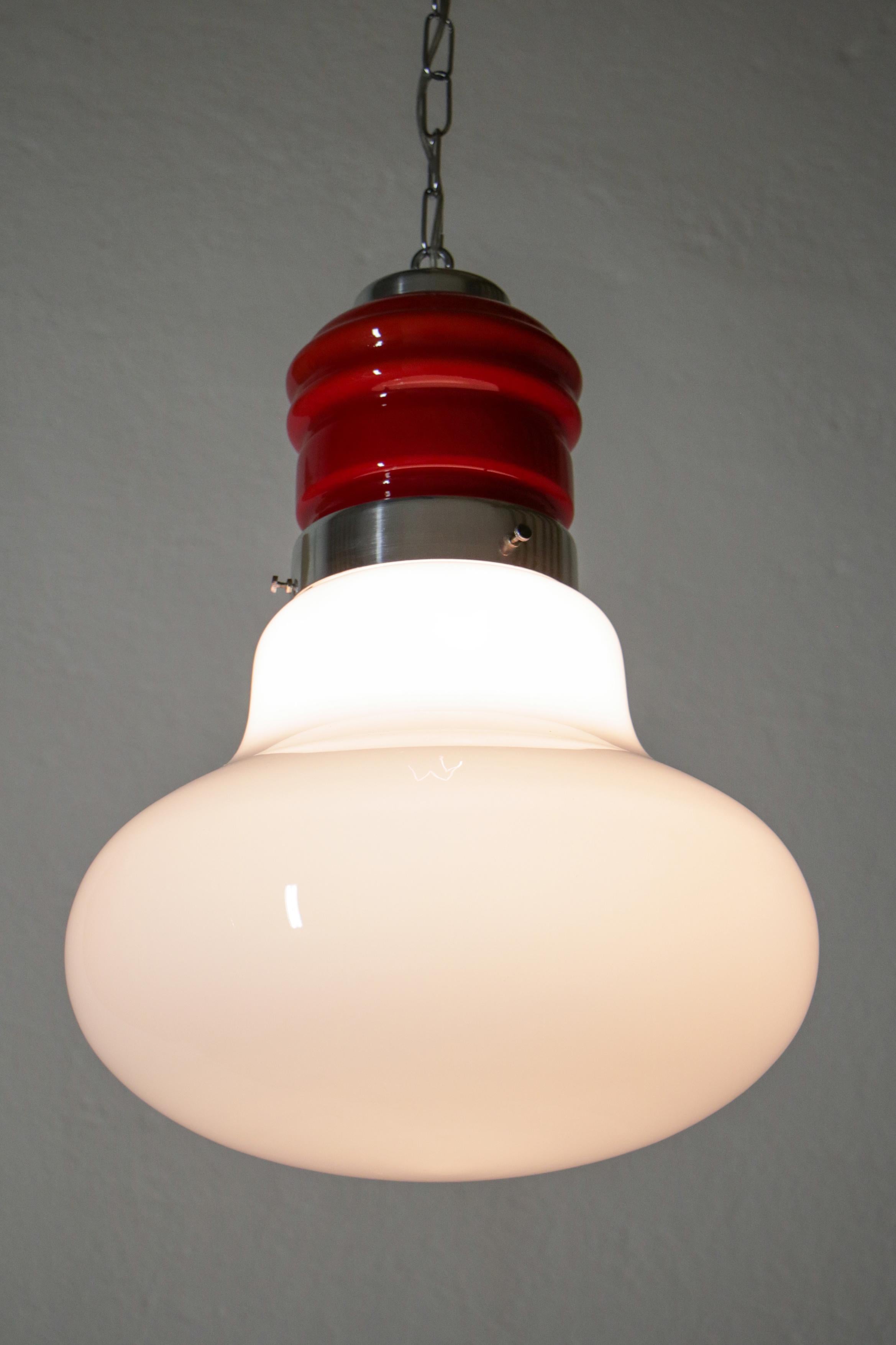 Italian Space Age Pendant Ceiling Lamp Red Color Murano Glass by Mazzega, 1970s For Sale 3