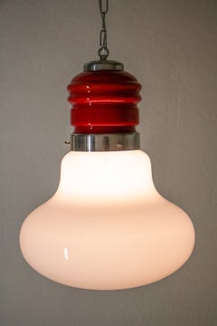 Italian Space Age Pendant Ceiling Lamp Red Color Murano Glass by Mazzega, 1970s