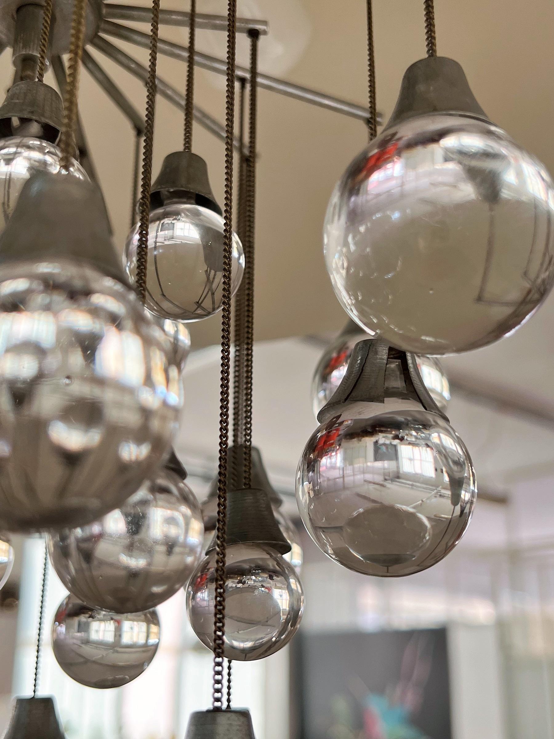 Italian Space Age Pendant Lamp in Metal with Glass Spheres, 1980s For Sale 7