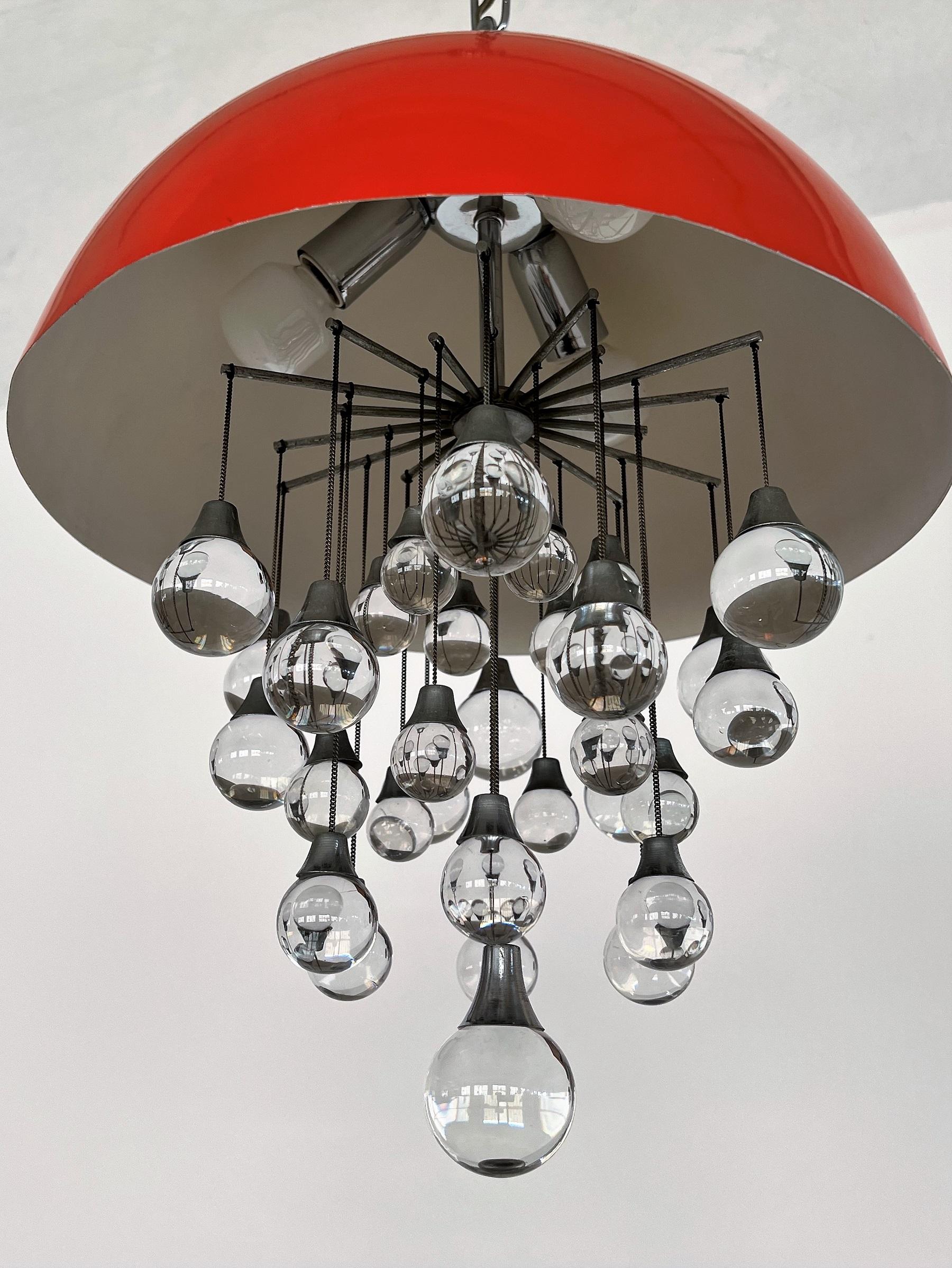 Italian Space Age Pendant Lamp in Metal with Glass Spheres, 1980s For Sale 8