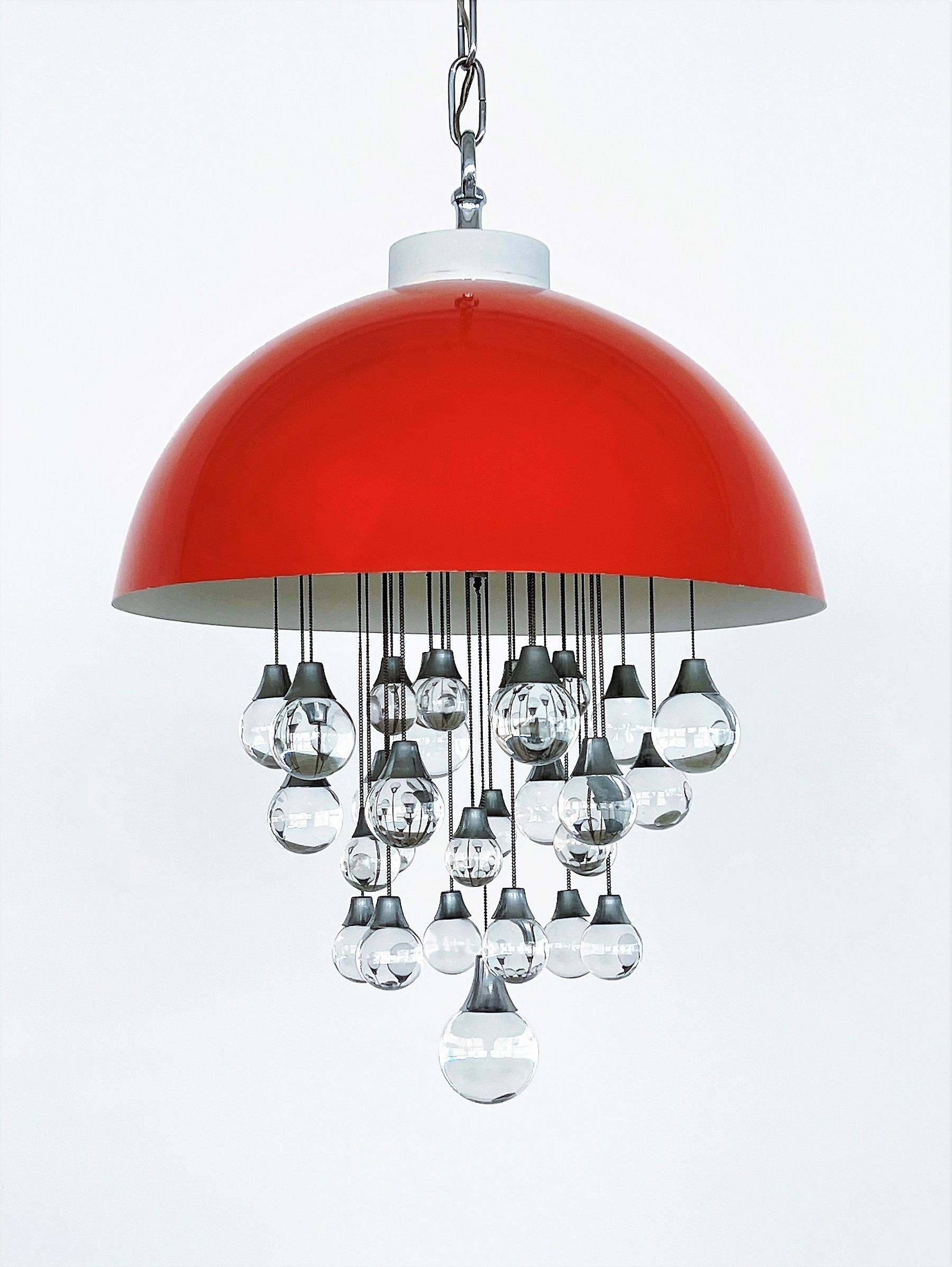 Italian Space Age Pendant Lamp in Metal with Glass Spheres, 1980s For Sale 11