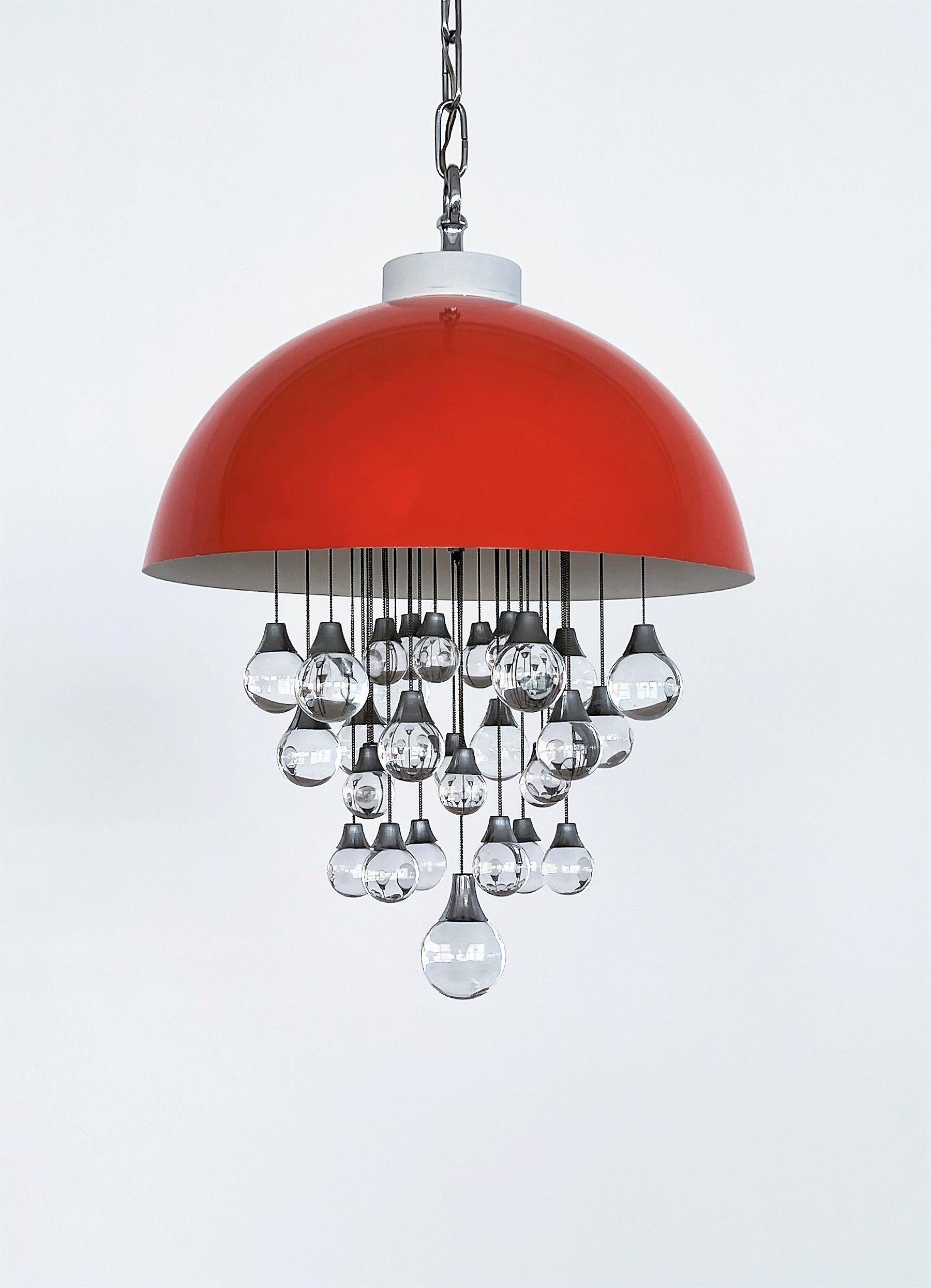 Italian Space Age Pendant Lamp in Metal with Glass Spheres, 1980s In Good Condition For Sale In Morazzone, Varese