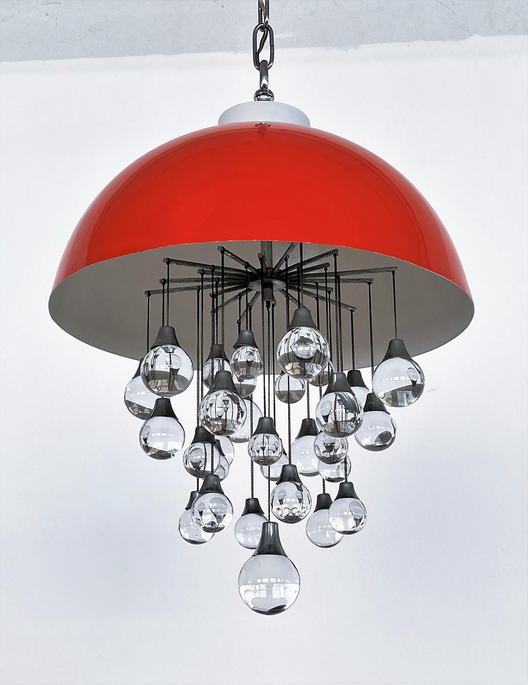 Late 20th Century Italian Space Age Pendant Lamp in Metal with Glass Spheres, 1980s For Sale