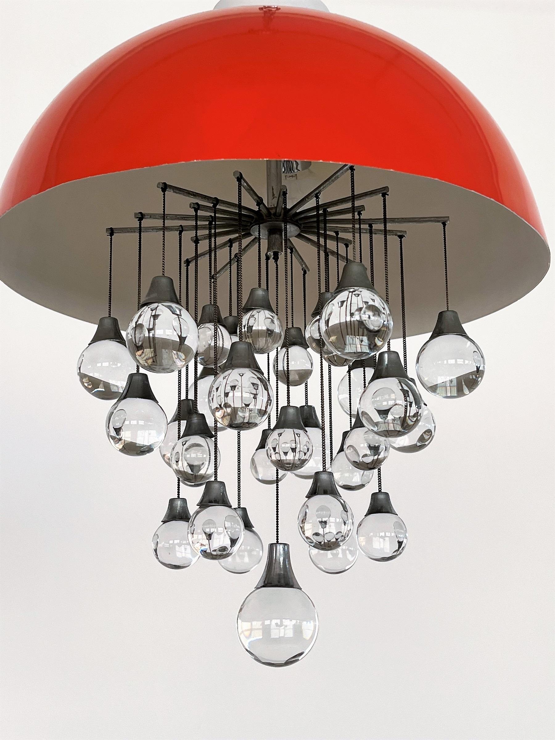 Italian Space Age Pendant Lamp in Metal with Glass Spheres, 1980s For Sale 1