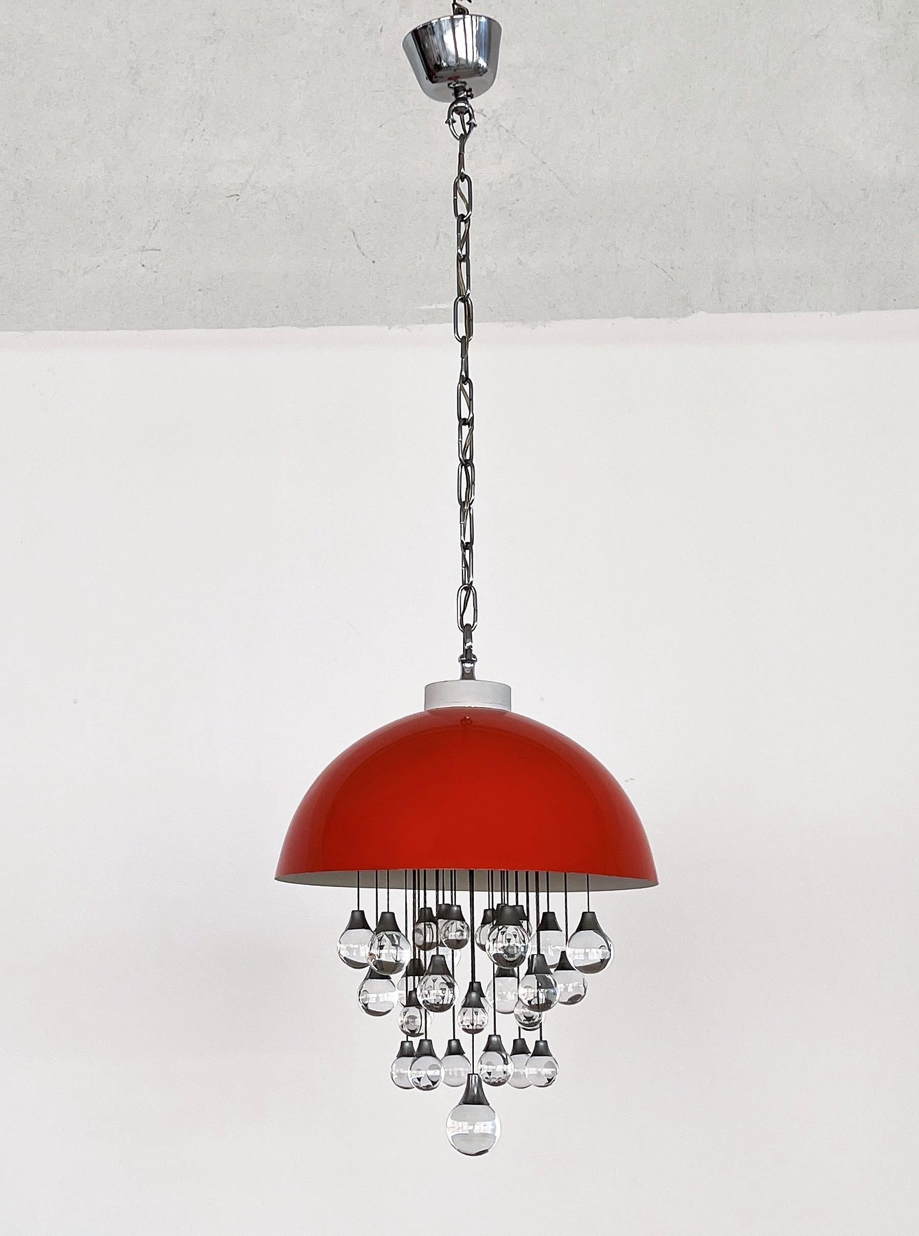 Italian Space Age Pendant Lamp in Metal with Glass Spheres, 1980s For Sale 3