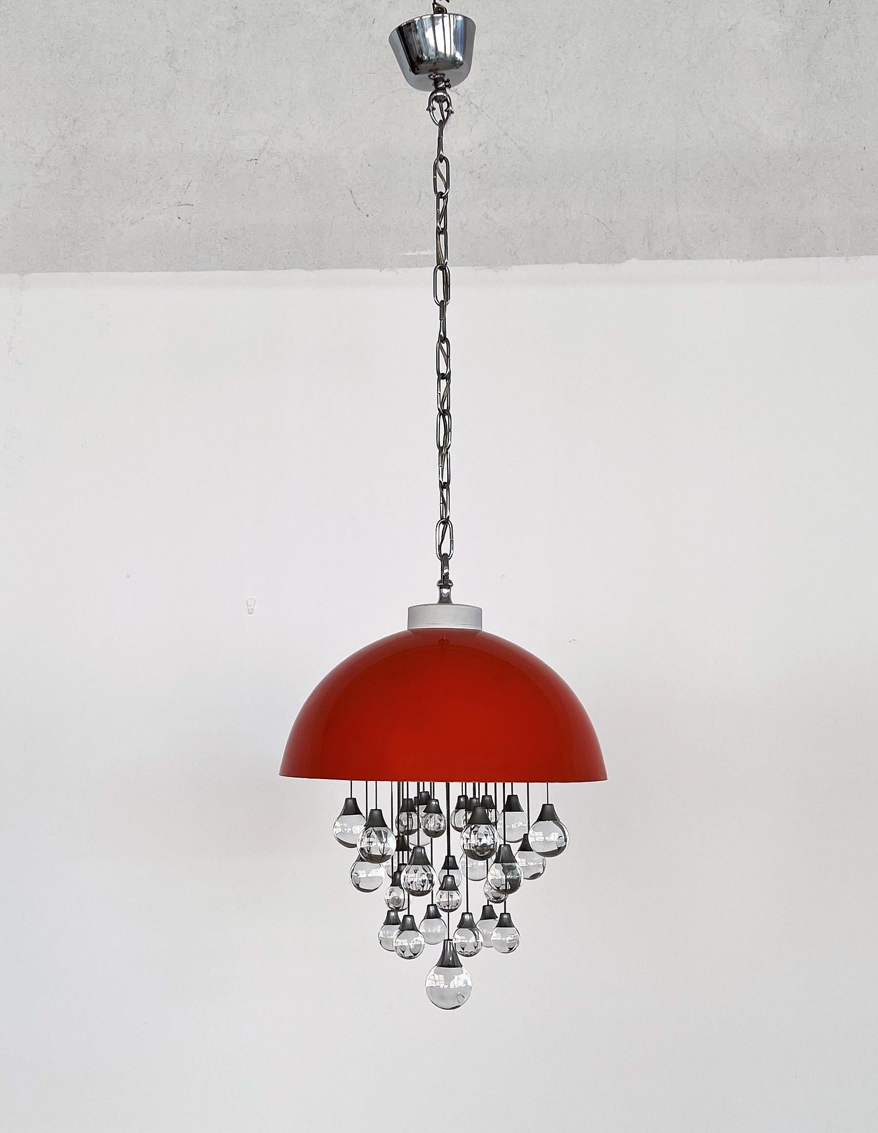 Italian Space Age Pendant Lamp in Metal with Glass Spheres, 1980s For Sale 4