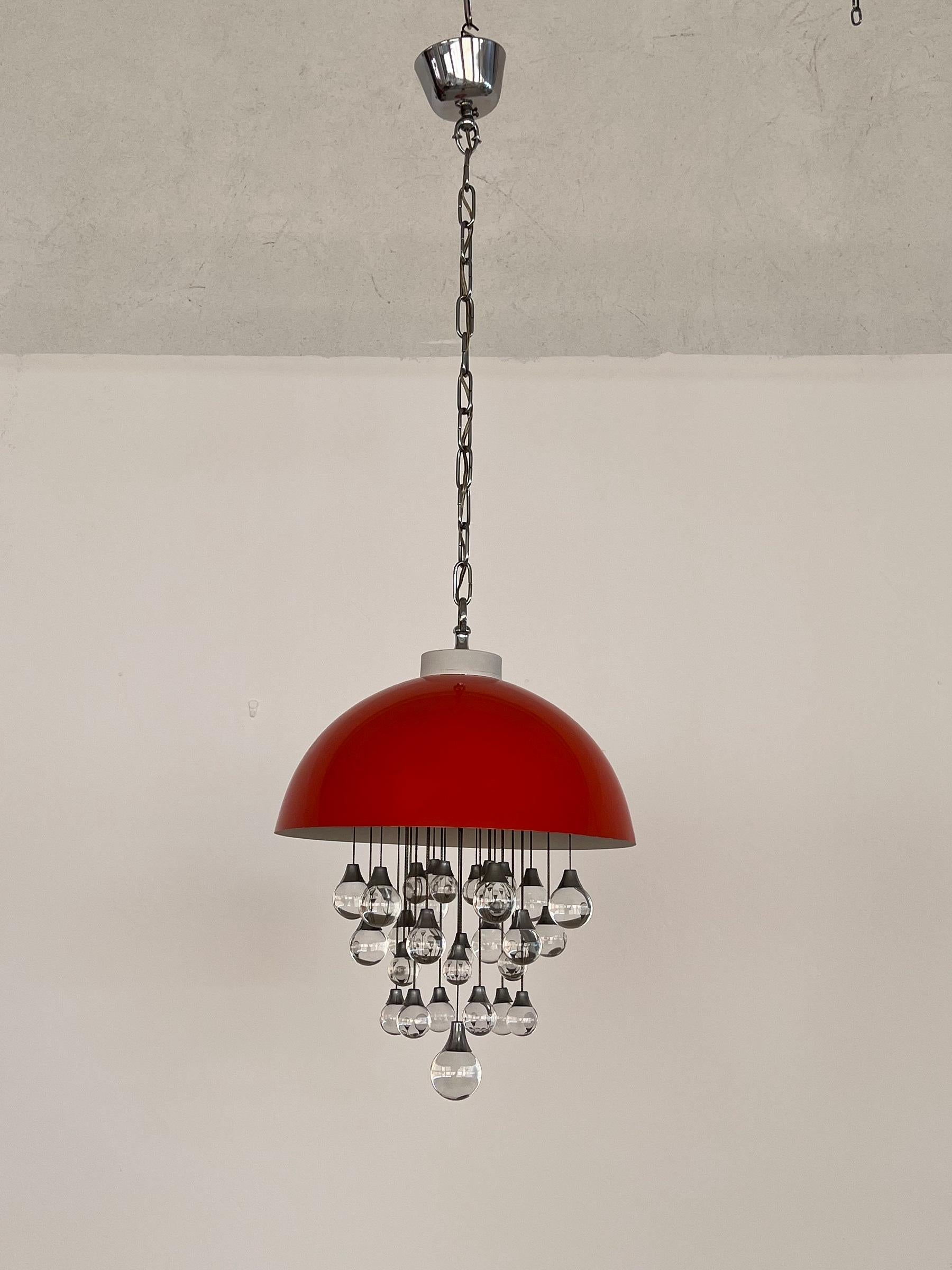 Italian Space Age Pendant Lamp in Metal with Glass Spheres, 1980s For Sale 5