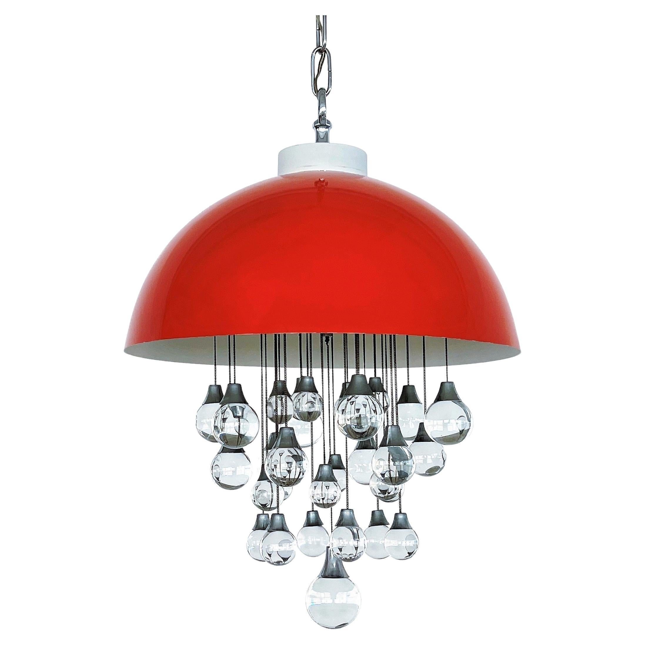 Italian Space Age Pendant Lamp in Metal with Glass Spheres, 1980s For Sale