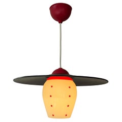 Italian Space Age Pendant Lamp with Opaline Glass & Red Star Pattern, 1950s