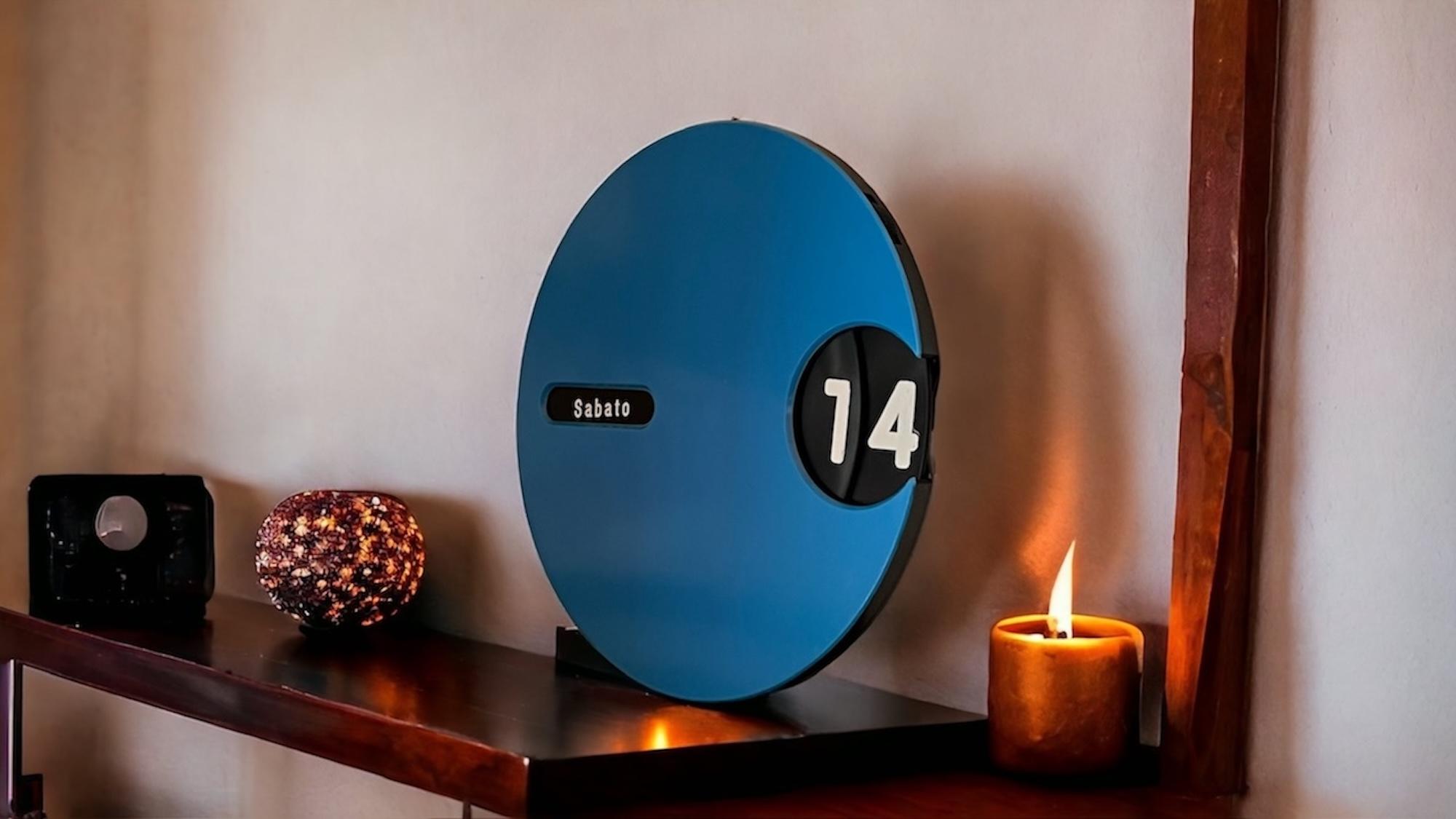 Plastic Italian Space Age Perpetual Calendar - Glossy Blue & Black Rotating Dial-1970s