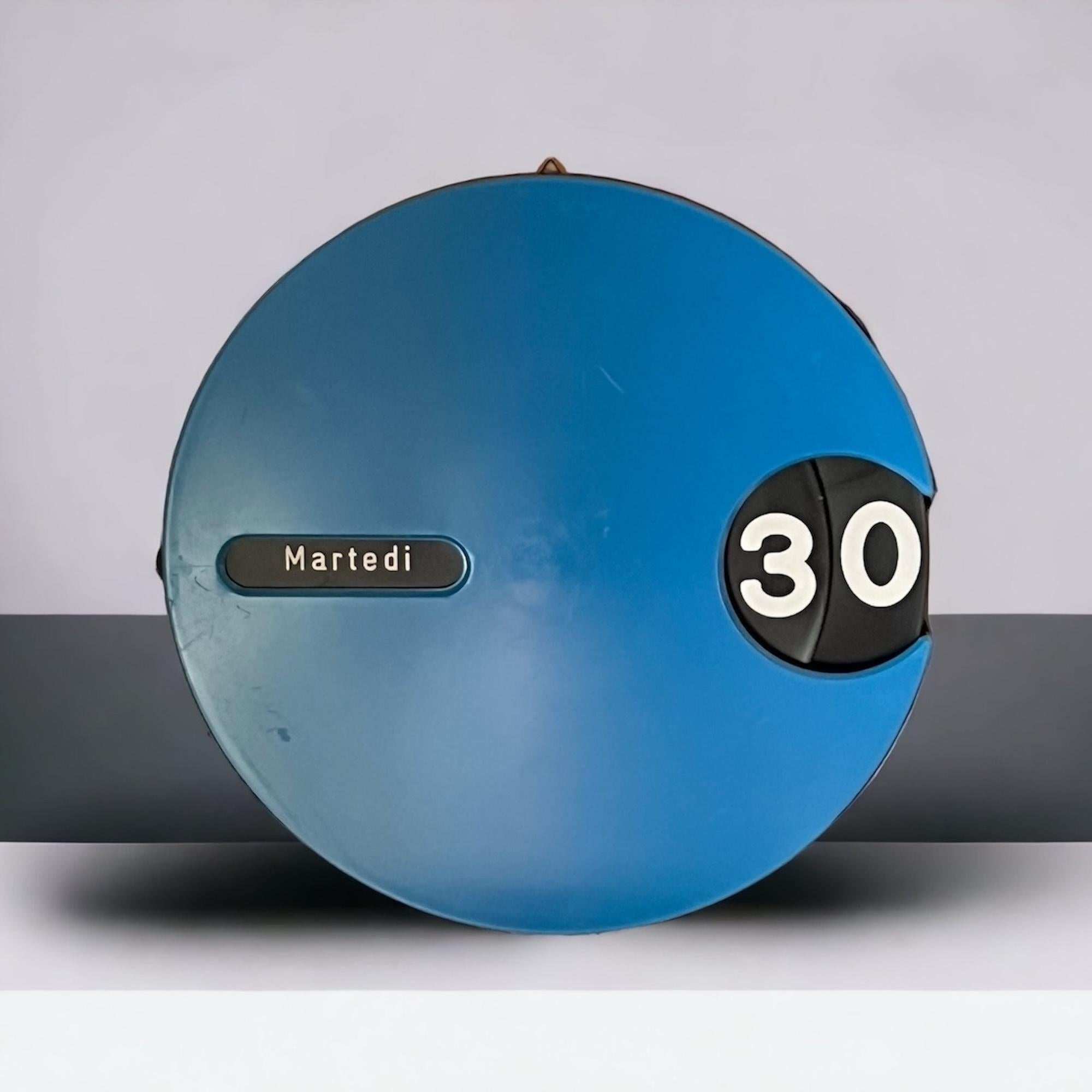 Italian Space Age Perpetual Calendar - Glossy Blue & Black Rotating Dial-1970s 3
