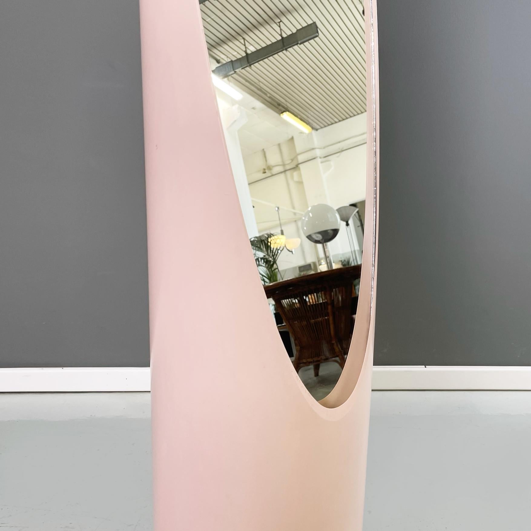 Italian space age pink Floor mirror Unghia or Lipstick by Rodolfo Bonetto 1970s 4
