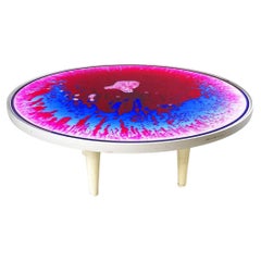 Italian Space Age Plastic and Metal Round Coffee Table with Tie Dye Effect 1970s