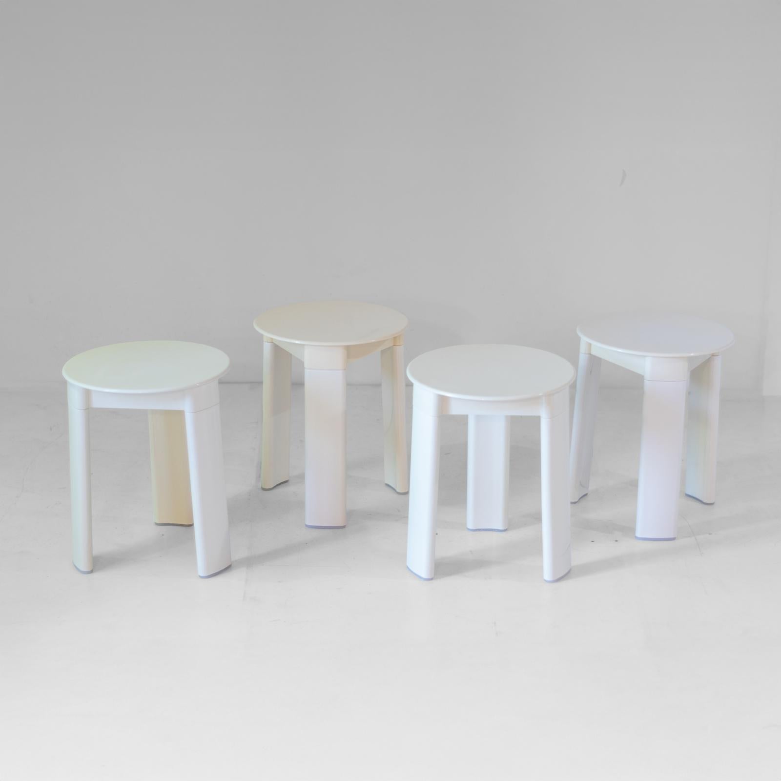 Italian Space Age plastic stool designed by Olaf von Bohr for Gedy, produced in the 1970s.

Very sturdy think plastic structure that can be easily disassembled 

Very versatile item, in fact the stools can also be used as small side tables or