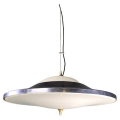 Italian Space Age purple metal and white plastic round chandelier, 1970s