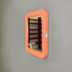 Italian Space Age Rectangular, Salmon Plastic Mirror with Rounded Corners, 1970s