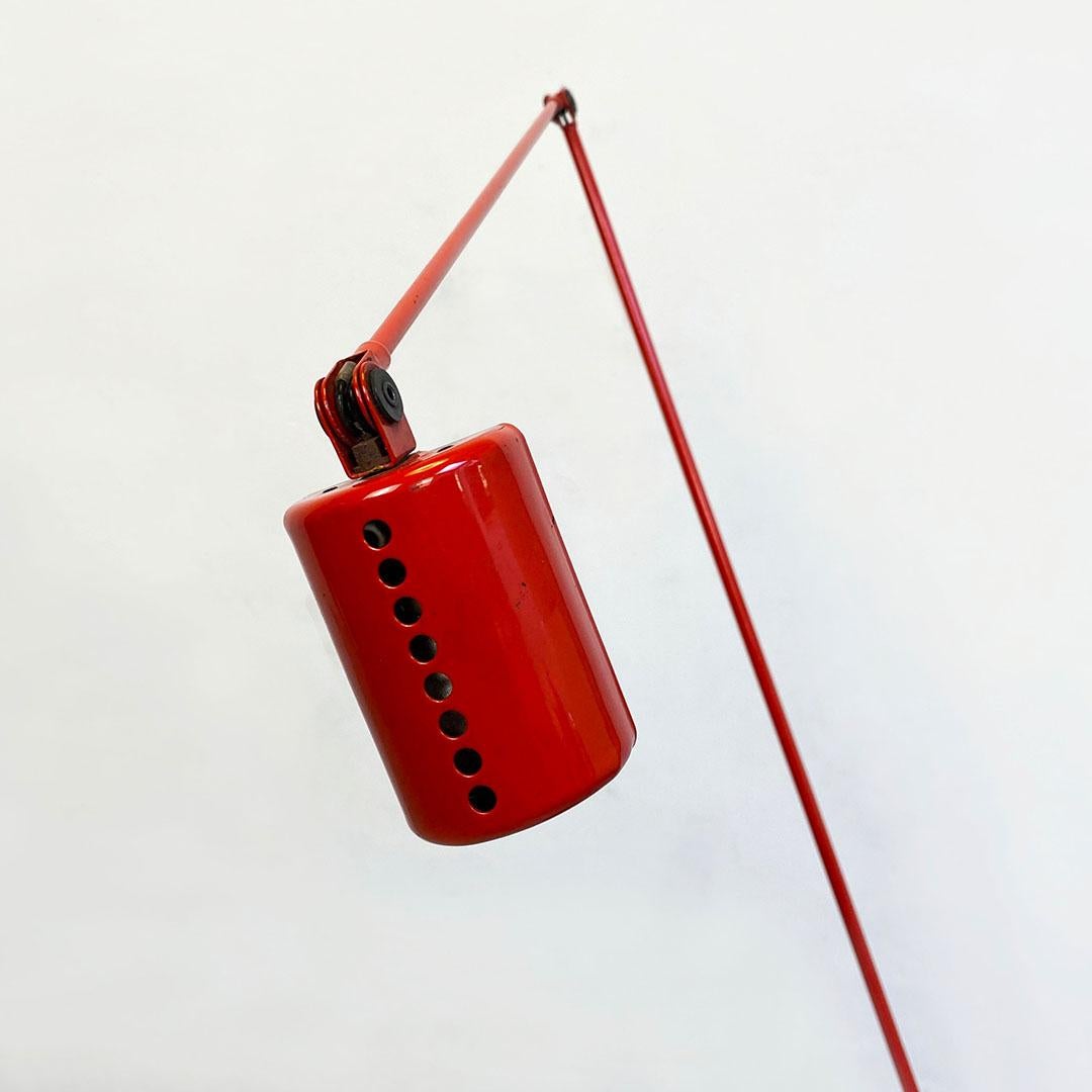 Italian Space Age Red Enamelled Metal Rod and Cast Iron Floor Lamp, Lumina 1980s 6