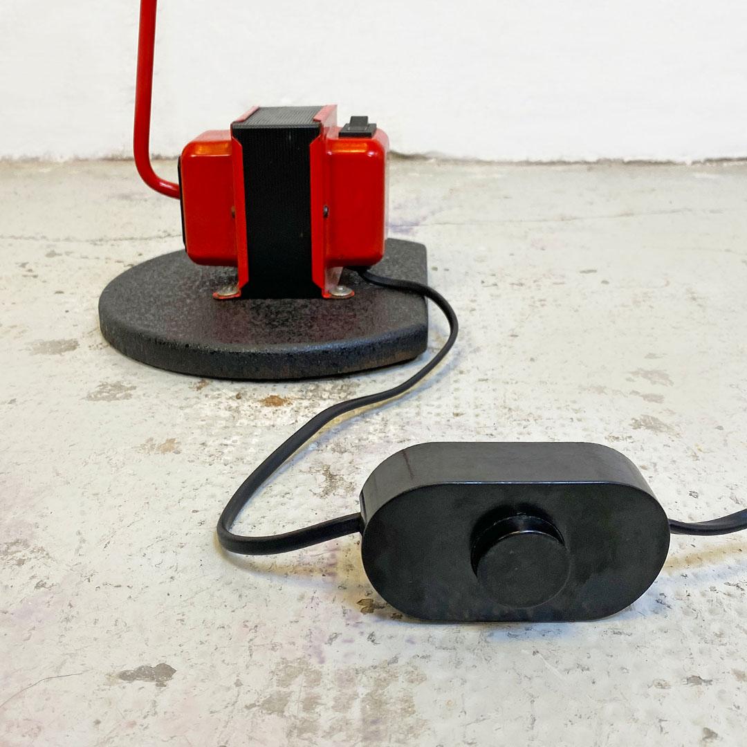 Italian Space Age Red Enamelled Metal Rod and Cast Iron Floor Lamp, Lumina 1980s 11