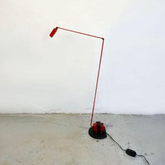 Italian Space Age Red Enamelled Metal Rod and Cast Iron Floor Lamp, Lumina 1980s