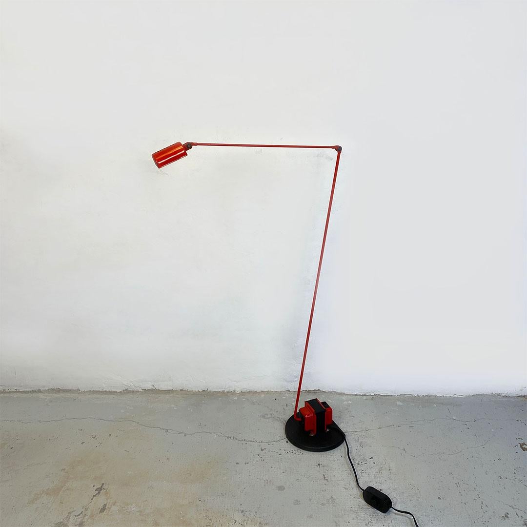 Late 20th Century Italian Space Age Red Enamelled Metal Rod and Cast Iron Floor Lamp, Lumina 1980s