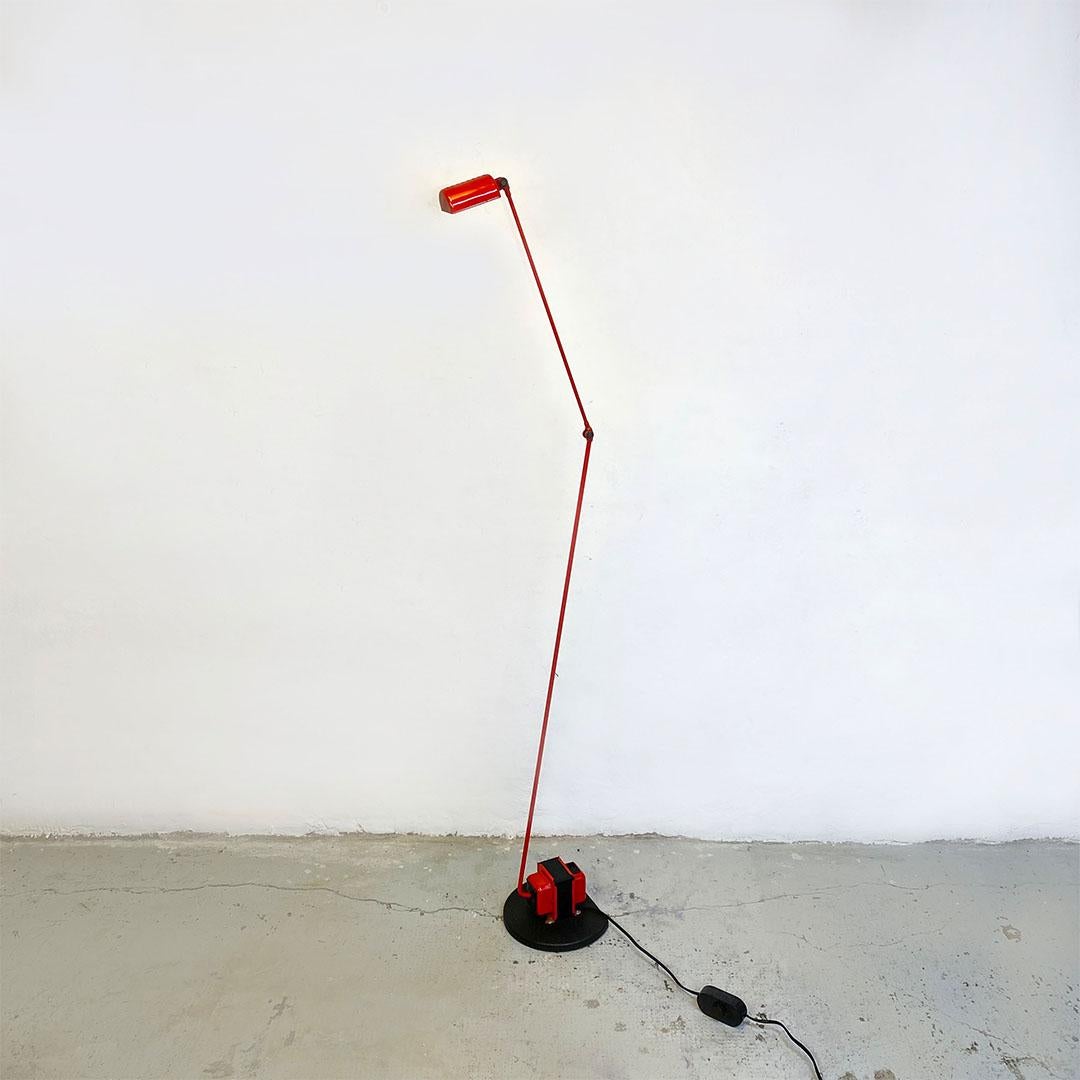 Italian Space Age Red Enamelled Metal Rod and Cast Iron Floor Lamp, Lumina 1980s 1