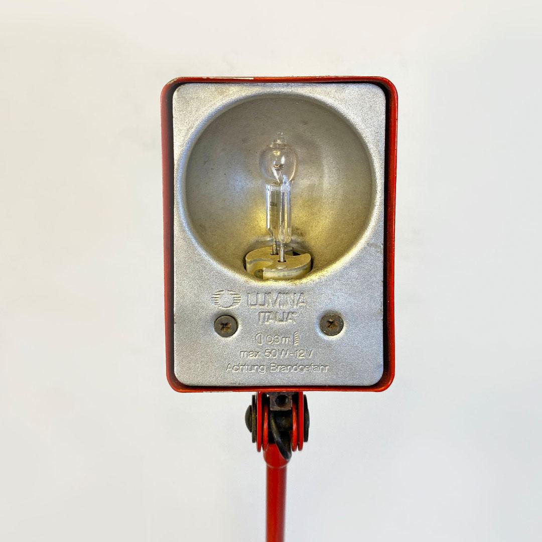 Italian Space Age Red Enamelled Metal Rod and Cast Iron Floor Lamp, Lumina 1980s 4