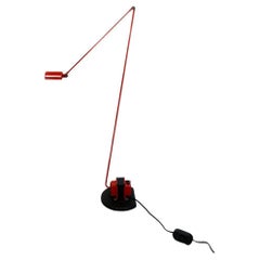 Italian Space Age Red Enamelled Metal Rod and Cast Iron Floor Lamp, Lumina 1980s