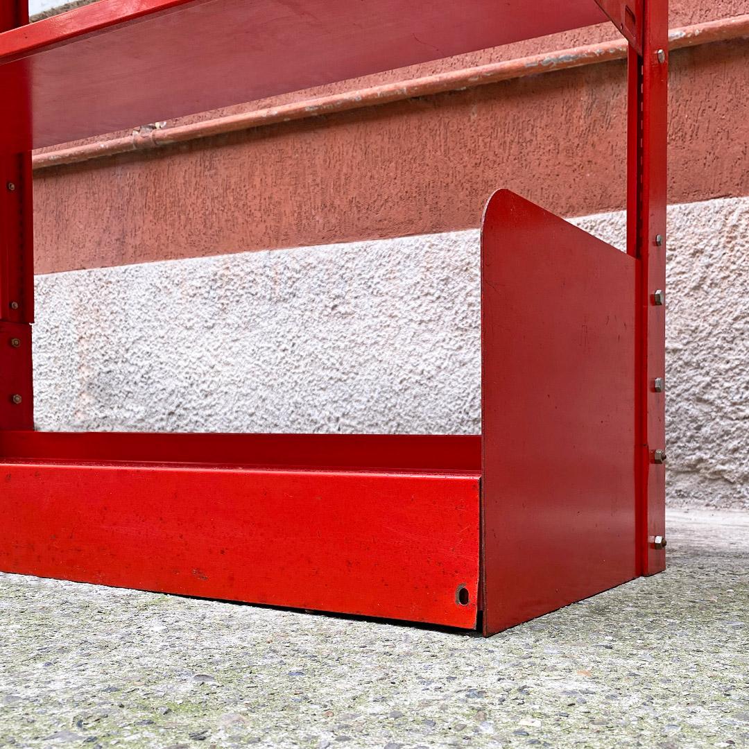 Italian Space Age Red Metal Congresso Bookcase by Lips Vago, 1970s 4