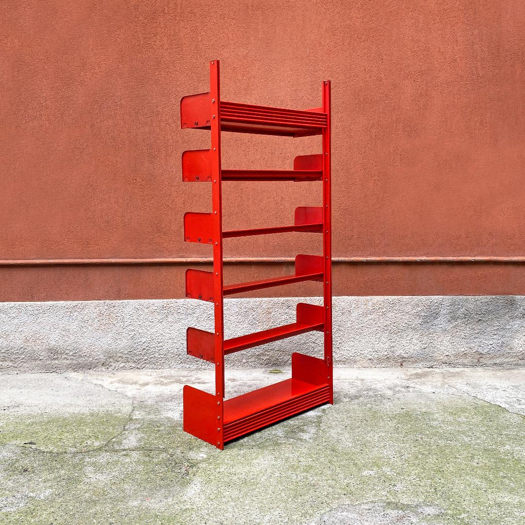 red metal bookcase