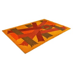 Vintage Italian Space Age Red Orange Brown Short Pile Rug with Geometric Pattern, 1970s