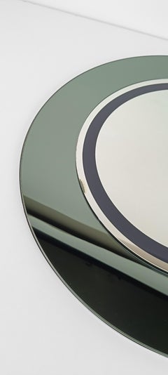 Specchio rotondo italiano A Space Age in vetro fumé blu/verde di Franz J. Greene